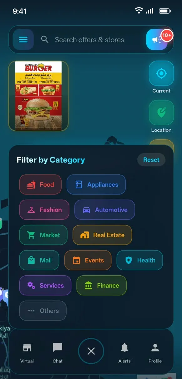 Filter offers by category in the NearTics app
