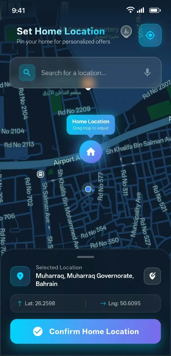NearTics app — Set home location